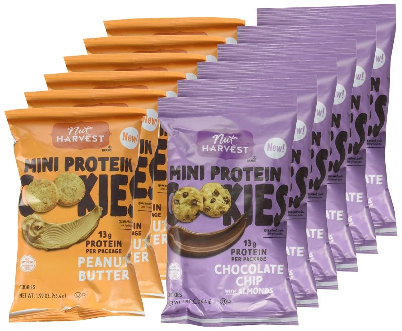 Photo 1 of 
Nut Harvest Protien Mini Cookies Variety Pack (12ct), 12Count exp oct 2021