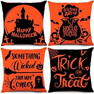 Photo 1 of Bowount Halloween Pillow Covers 18x18 Halloween Decorations Throw Pillowcase Farmhouse Trick or Treat Hocus Pocus Linen Cushion Case