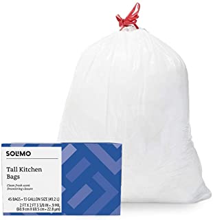 Photo 1 of Amazon Brand - Solimo Tall Kitchen Drawstring Trash Bags, Clean Fresh Scent, 13 Gallon, 45 Count