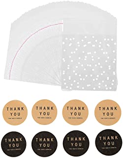 Photo 1 of 624PCS White Polka Dot Treat Bags Self Adhesive Candy Cookie Bags, 200 Clear Cellophane Bags + 200 Thank You Sticker for Bakery Biscuit