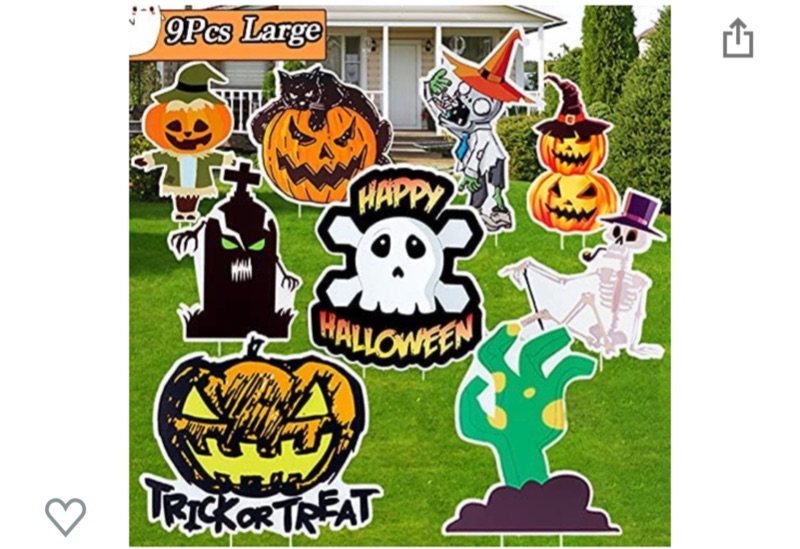 Photo 1 of 9Pcs Halloween Decorations Outdoor Halloween Yard Signs with Stakes Large Halloween Yard Decorations Pumpkin Skeleton Waterproof Halloween Props Trick or Treat Signs for Garden Yard Lawn Party Décor