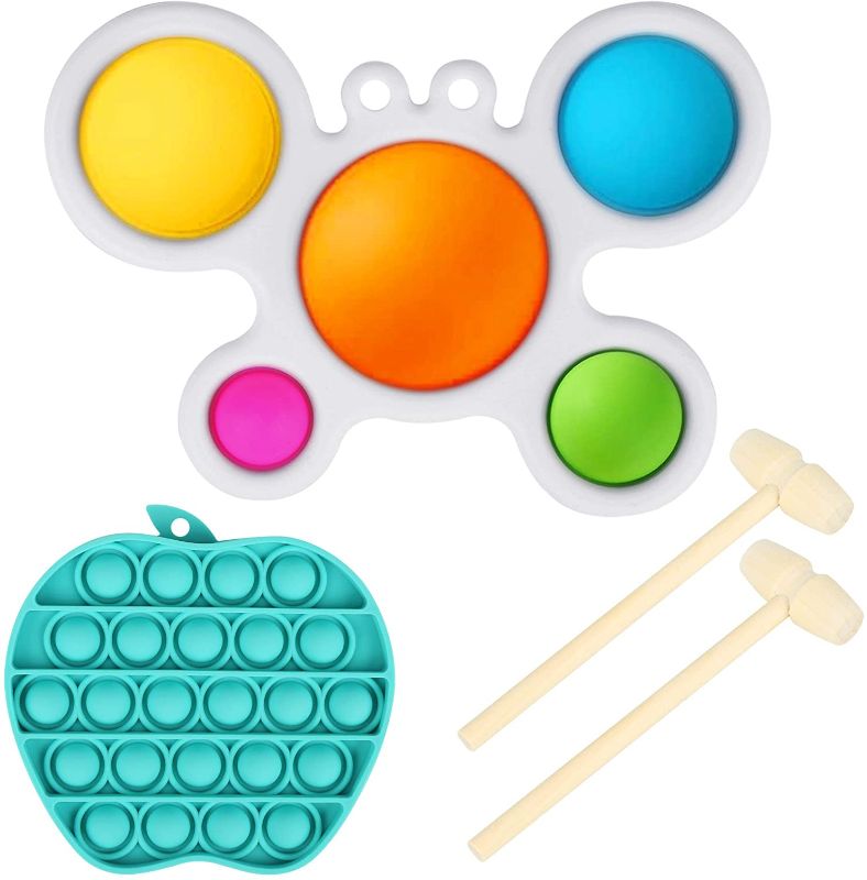 Photo 1 of Crab Shape Simple Dimple Fidget Toy, Dimple Popper Toy Pack with 1 Push Pop Bubble Fidget Sensory Toy,Sensory Teething Toys for Toddlers and Autistic Children,Autism Toys with Two Wooden Mallet