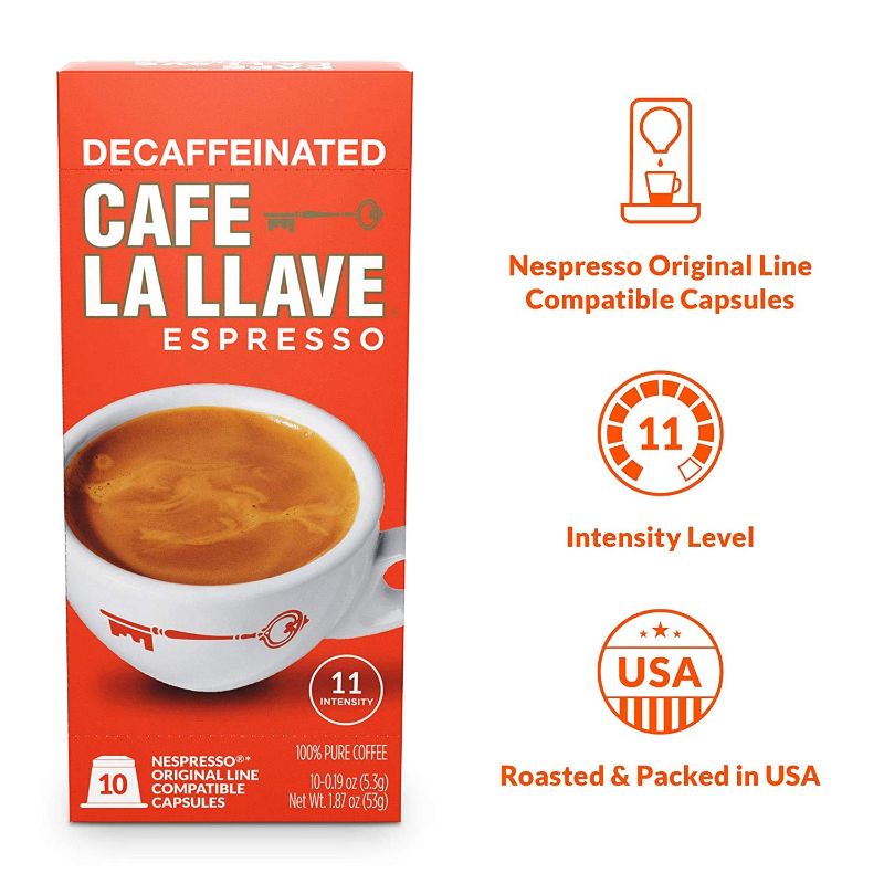 Photo 1 of Café La Llave Decaf Espresso Capsules, Intensity 11 (40 Count) Compatible with Nespresso OriginalLine Machines
