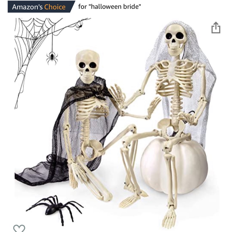 Photo 1 of 2Pcs 16" Halloween Skeletons Decor, Hanging Full Body Joints Posable Skeleton Halloween Decoration Bride Groom Spider Accessories Halloween Party Favors Haunted House Indoor Spooky Decor