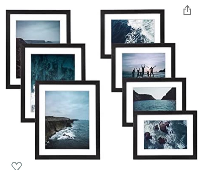 Photo 1 of ArtbyHannah 7 Pack Blue Ocean Framed Wall Art Decor with Black Picture Frame Sets and Decorative Seascape Art Prints for Home or Gallery Wall Art Decoration