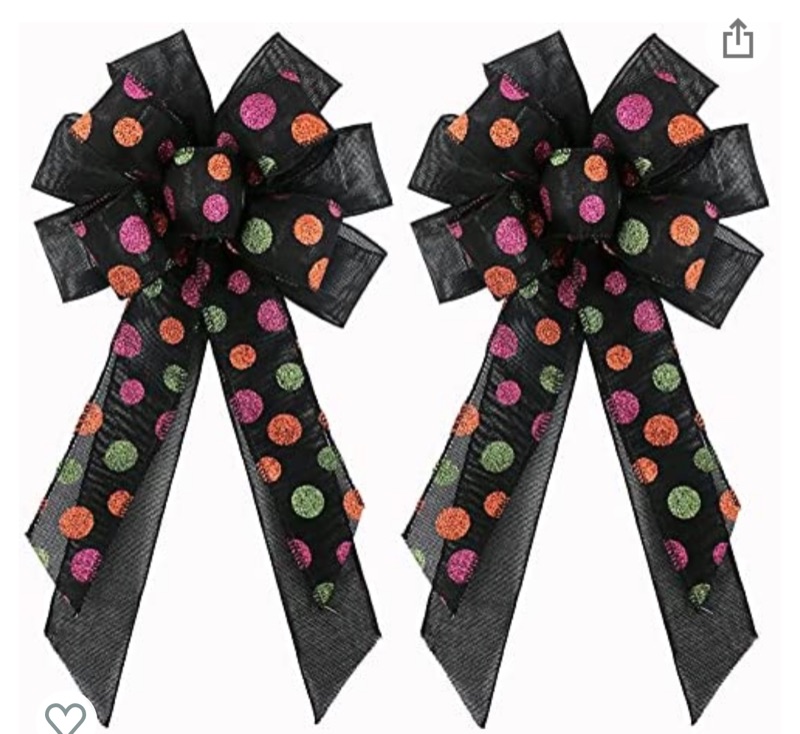Photo 1 of 2Pcs Extra Large Halloween Wreath Bows,23x11inch Black with Orange Dot Bow Holiday Decorative Bows for Halloween Party Home Decoration