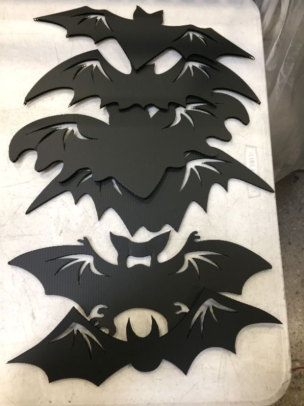 Photo 2 of Anditoy 6 Pack Big Halloween Hanging Bats with Plastic Yard Signs Material for Outdoor Halloween Decorations Indoor Halloween Decor