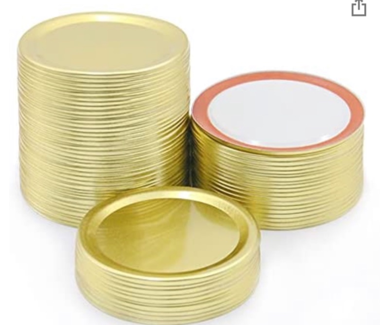 Photo 1 of 100 Pcs Wide Mouth Mason Jar Lids, Canning Lids for Ball, Kerr Jars - Leak Proof Split-Type Lids with Seals Rings(3.38in Lids) (Gold)