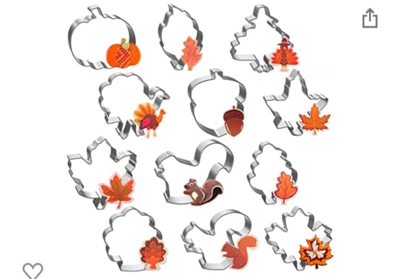 Photo 1 of 12 Pcs Thanksgiving Cookie Cutters Set, Metal Holiday Pumpkin Cookie Cutters, Fall Cookie Cutters with Pumpkin, Maple Leaf, Oak Leaf, Acorn, Turkey, Squirrel