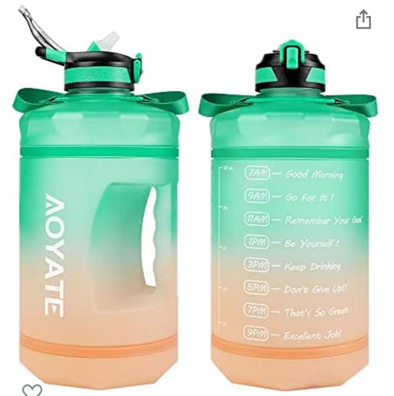 Photo 1 of 1 Gallon /128 OZ Motivational Water Bottle with Time Marker & Straw, Leakproof Large Water Jugs with Handle, [Wide Mouth] Tritan BPA Free Sports Water Bottle for Fitness Gym Outdoor Sports (Geen/Orange Gradient)