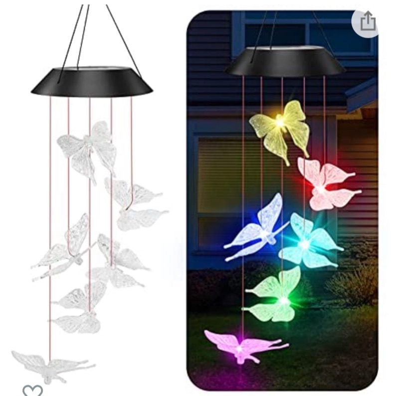 Photo 1 of Butterfly Wind Chimes Outdoor, EnSoleille Hanging Solar Lights, Waterproof Garden Decor for Outside, Color Changing LED Lamp for Trees Porch Patio Yard Balcony Window Indoor Home Decorations Gift