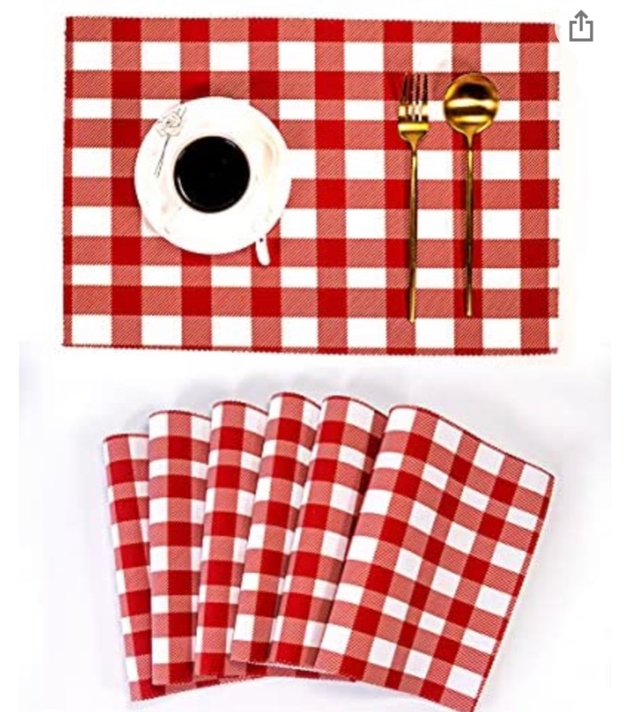 Photo 1 of Buffalo Plaid Checkered Kitchen Placemats - Check Winter Farmhouse Dining Patio Table Place Mat Set of 6 (Red / White Plaid 