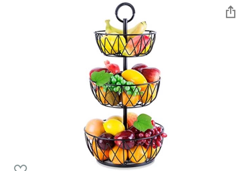 Photo 1 of 3 Tier Fruit Basket - ESEOE Fruits Bowl Storage Vegetable Baskets Stand Metal Fruit Holder for Kitchen Countertop Big Black Fruit Display