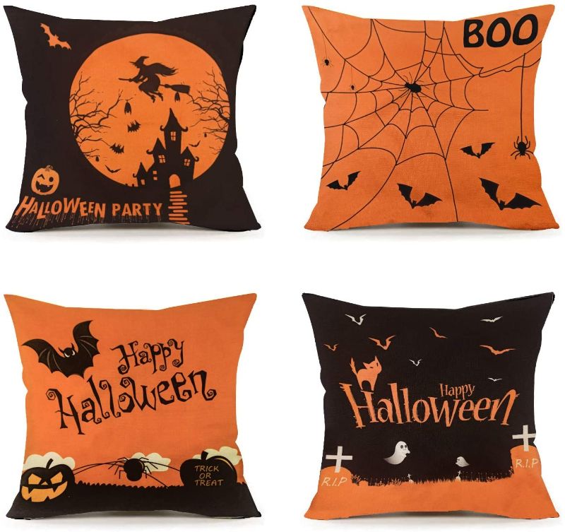 Photo 1 of **PILLOW CASE ONLY*** FUNPENY Halloween Decoration, Set of 4 Halloween Pillow Covers 18 x 18 Inch Spirder Web Jack-O-Lantern Cushion Covers for Halloween 