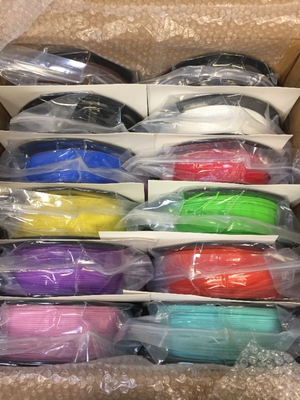 Photo 1 of 1.75mm 3D Printer Normal PLA Filament 12 Bundle, Most Popular Colors Pack, 1.75mm 500g per Spool, 12 Spools Pack, Total 6kgs Material with One Bottle of 3D Printer Stick Tool Mika3D----- NEW ONLY OPENED FOR PHOTO 
