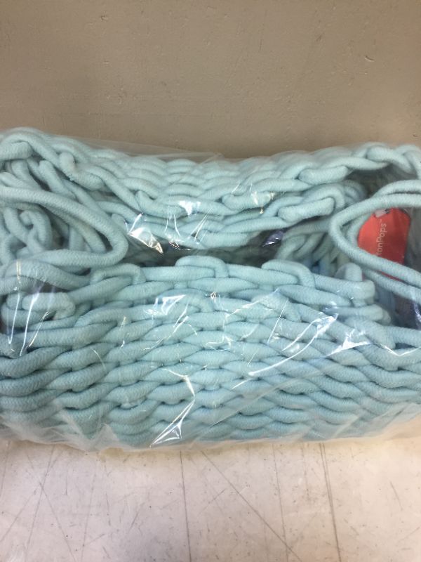 Photo 1 of CottonPops Woven Rope Storage Bin Basket Set of 2-14”x10”x6” and 12”x8”x5” - Soft Basket Square Shape Shelf Bin With Decorative Handles Bathroom Organizer Nursery Caddy Living Room Home Decor (Blue)
