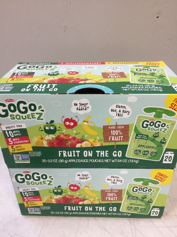 Photo 2 of GoGo squeeZ Fruit on the Go Variety Pack, Apple Apple, Apple Banana, & Apple Strawberry, 3.2 oz. (20 Pouches) - Tasty Kids Applesauce Snacks - Gluten Free Snacks for Kids - Nut & Dairy Free - Vegan Snacks-- 2 PACKS EXP 12/08/21