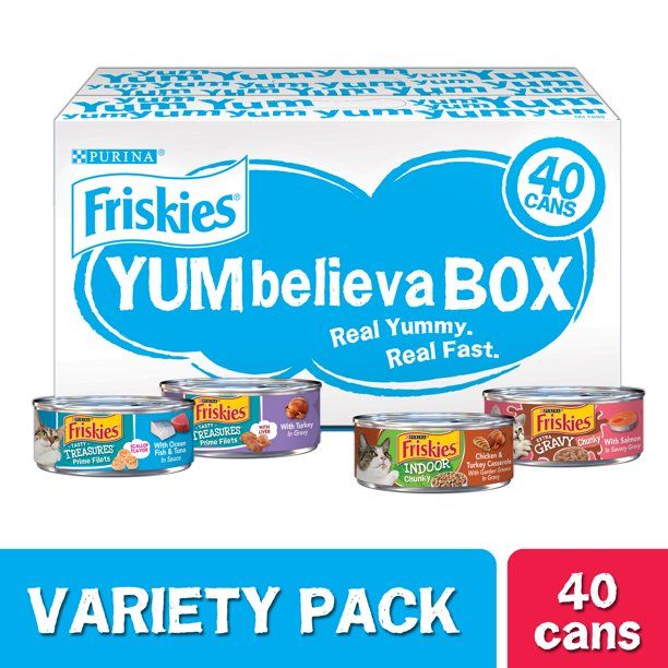 Photo 1 of (40 Pack) Friskies Wet Cat Food Variety Pack, YUMbelievaBOX YUM-credible Surprises, 5.5 oz. Pull-Top Cans exp 12/21/2021
