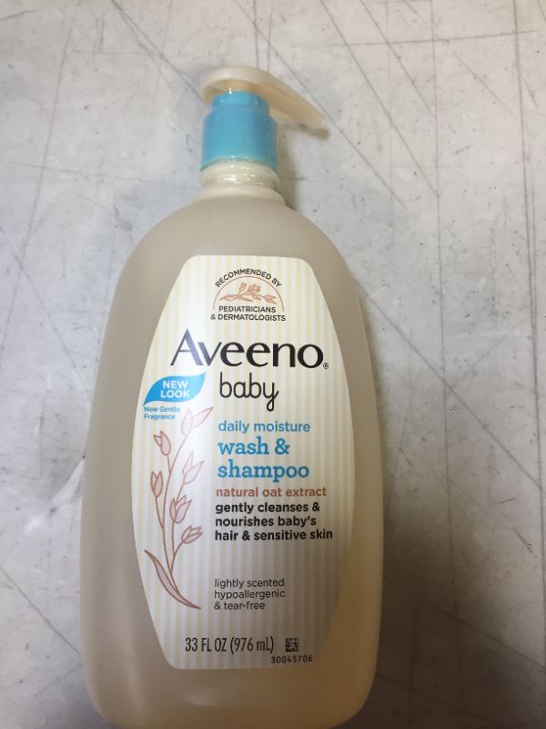 Photo 2 of Aveeno Baby Daily Moisture Gentle Bath Wash & Shampoo with Natural Oat Extract, Hypoallergenic, Tear-Free & Paraben-Free Formula for Sensitive Hair & Skin, Lightly Scented, 33 fl. oz
