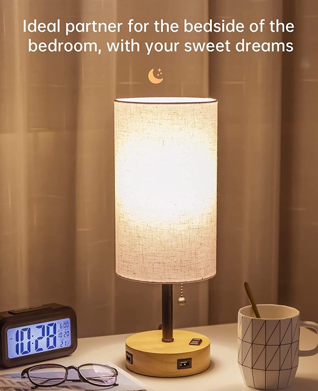 Photo 1 of Bedside Table Lamp, Bedside Lamp with USB Port and Outlet, Nightstand Lamps for Bedrooms, Table Lamps for Bedroom with Digital Alarm Clock (Bulb Included) (Set of 1)
