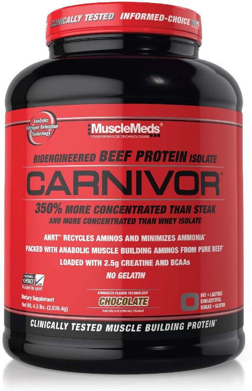 Photo 1 of **EXP 06/2024** MuscleMeds, Carnivor Beef Protein Isolate Powder 56 Servings, Chocolate, 72 Ounce,4.5 Pound (Pack of 1),002542
