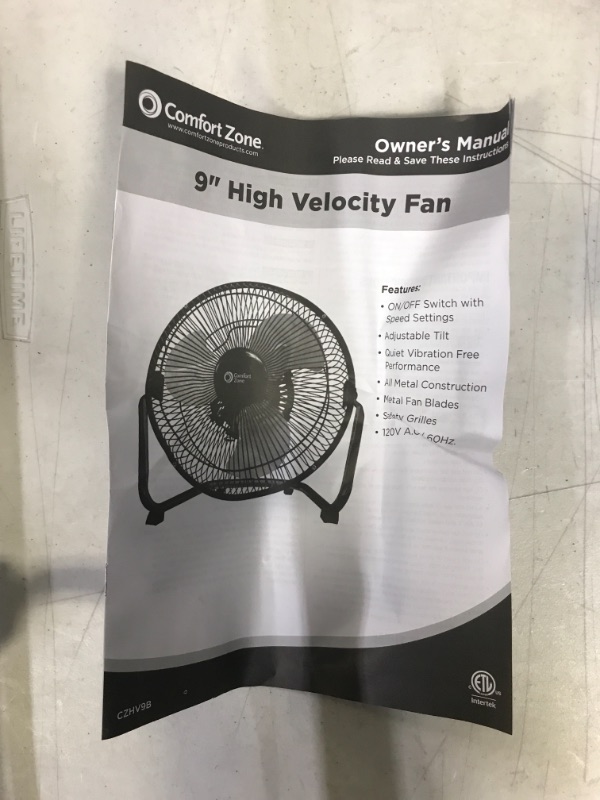 Photo 3 of ----Sell For Parts----CCC Comfort Zone HBCCZHV9B 9" High-Velocity Cradle Fan, 5.25L x 11.75W x 11.5H in, Black
