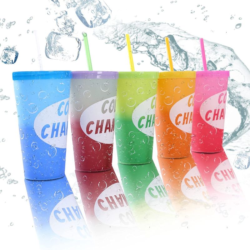 Photo 1 of CINSEER Color Changing Cups 22oz Reusable Plastic Cold Drink Cups with Lids and Straws BPA Free Adult Kids Summer Coffee Tumblers Party Cup 5PACK
