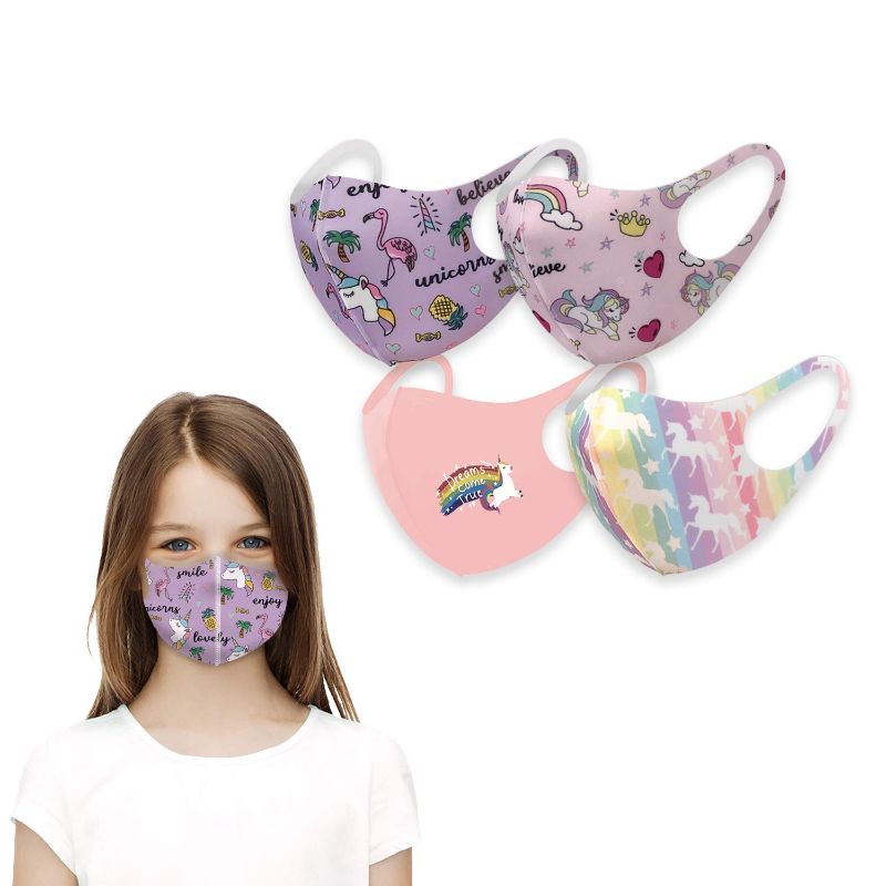 Photo 1 of 2x Girl's Fashion Unicorn Themed Protective Face Covering Gear Super Light Breathable Selection (Pack of 4 KM62, 61, 63, 64)
 