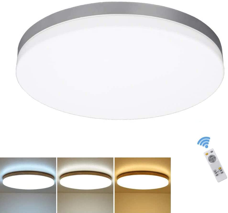 Photo 1 of DLLT 24W Modern Dimmable Led Flush Mount Ceiling Light Fixture with Remote, 13 Inch Round Close to Ceiling Lights for Bedroom/Kitchen/Dining Room Lighting, Timing, 3000K-6000K 3 Light Color Changeable
