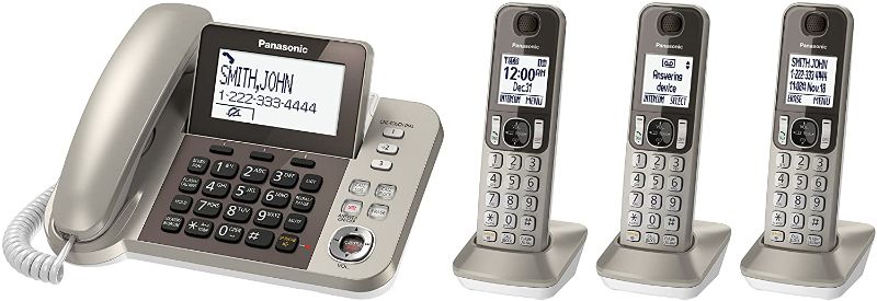 Photo 1 of PANASONIC Corded/Cordless Phone System with Answering Machine and One Touch Call Blocking – 3 Handsets - KX-TGF353N (Champagne Gold)
