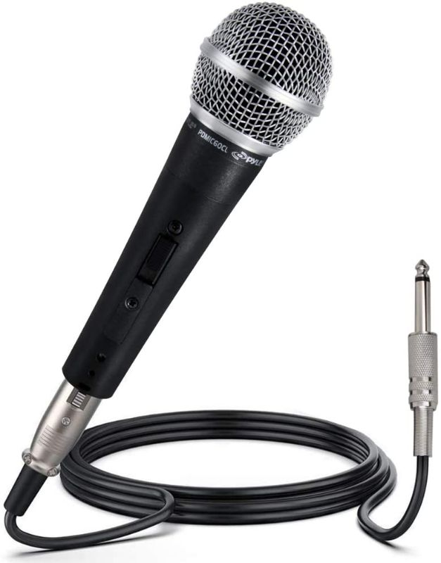 Photo 1 of Pyle Professional Dynamic Vocal Microphone - Moving Coil Dynamic Cardioid Unidirectional Handheld Microphone with ON/OFF Switch Includes 15ft XLR Audio Cable to 1/4'' Audio Connection - PDMIC59
