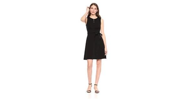 Photo 1 of Brand - Lark & Ro Women's Sleeveless Crew Neck Belted a-Line Dress with Pockets, Black, 8