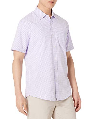 Photo 1 of Amazon Essentials Men's Regular-Fit Short-Sleeve Casual Poplin Shirt, Lavender Gingham, X-Small