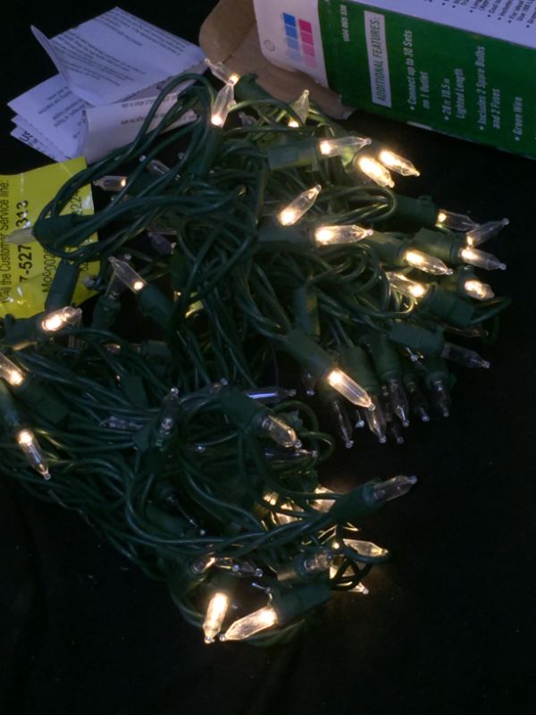 Photo 2 of 29.5 Ft. 100-Light LED Mini Warm White String Light with Green Wire Christmas Decoration
