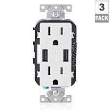 Photo 1 of 15 Amp Decora Combination Tamper Resistant Duplex Outlet and USB Charger, White (3-Pack)
