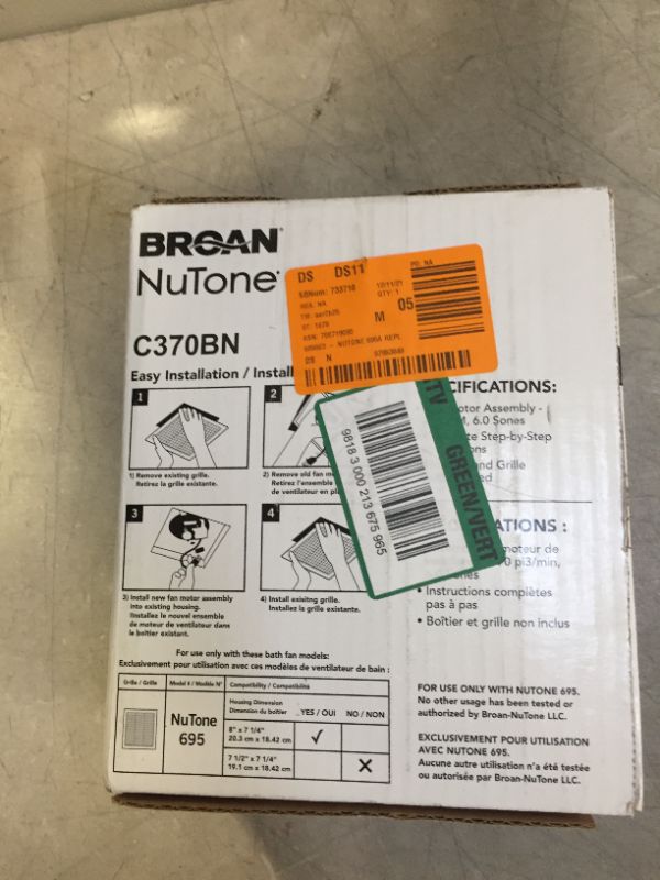 Photo 5 of Broan-NuTone 70 CFM Replacement Motor Wheel for 695A Bathroom Exhaust Fan (unable to test in facilities)