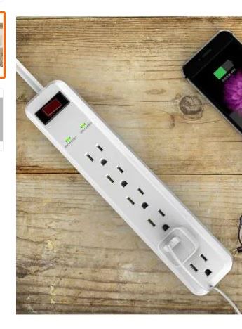 Photo 1 of 6-Outlet Power Strip Surge Protector with 3 ft. Cord