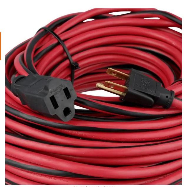 Photo 1 of 
100 ft. 16/3 Indoor/Outdoor Extension Cord, Red and Black