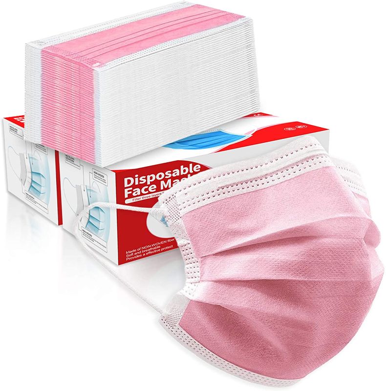 Photo 1 of 100 Pcs Disposable Face Cover 3-Ply Filter Non Medical Breathable Earloop Face Masks (Pink)
