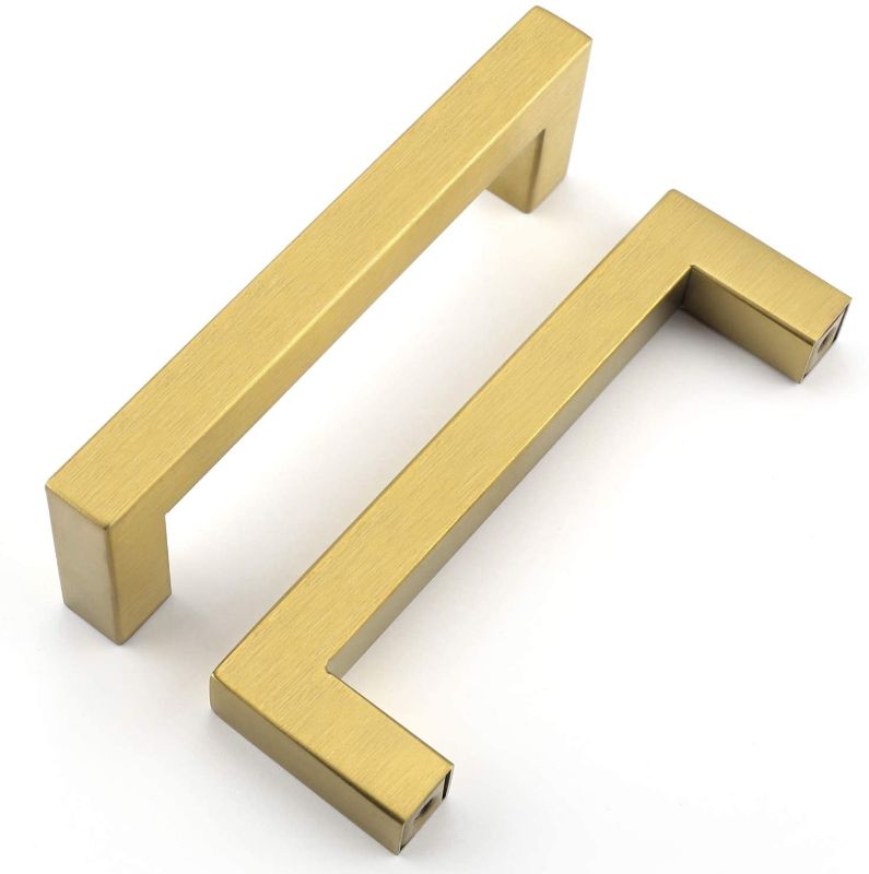 Photo 1 of 10Pack 4in Gold Cabinet Handles Brushed Brass Cabinet pulls,Gold Pulls for Kitchen Cabinet Hardware Modern Gold Drawer Pulls Square Cabinet Handles for Kitchen Gold Hardware for Dresser Pulls
