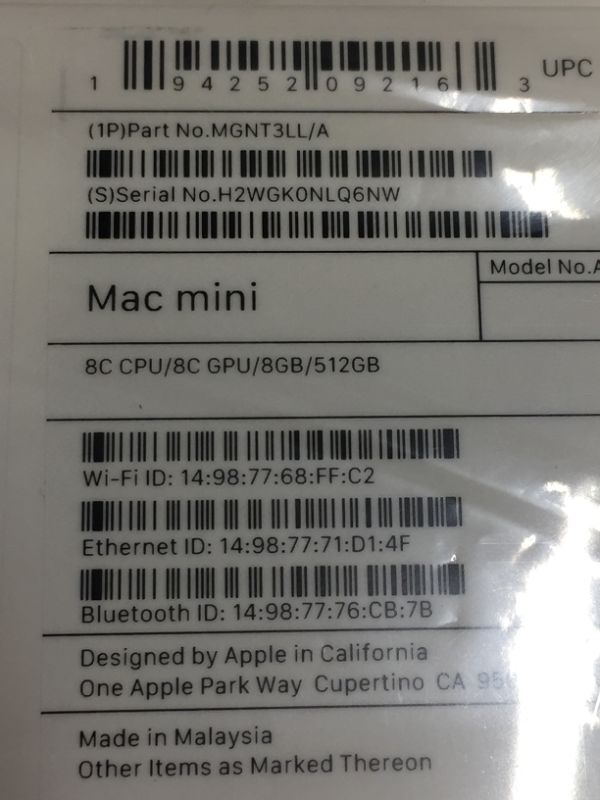 Photo 7 of 2020 Apple Mac Mini with Apple M1 Chip (8GB RAM, 512GB SSD Storage)
