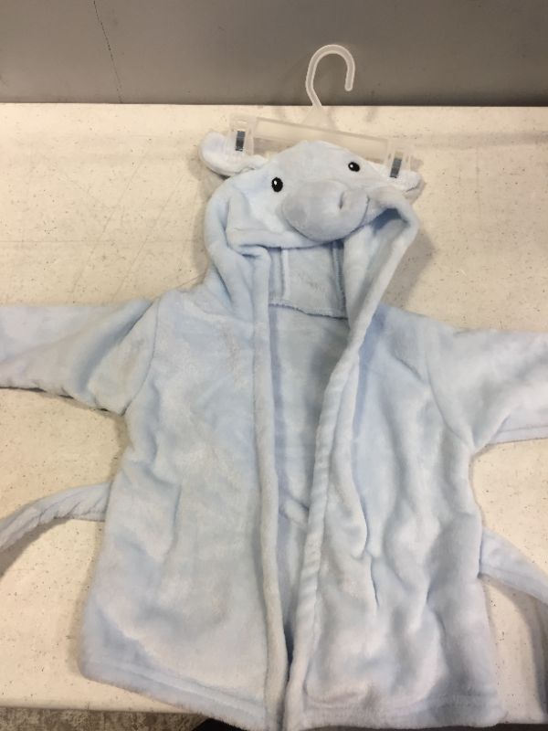 Photo 2 of Hudson Baby Unisex Baby Plush Animal Face Robe, Blue Elephant, One Size, 0-9 Months