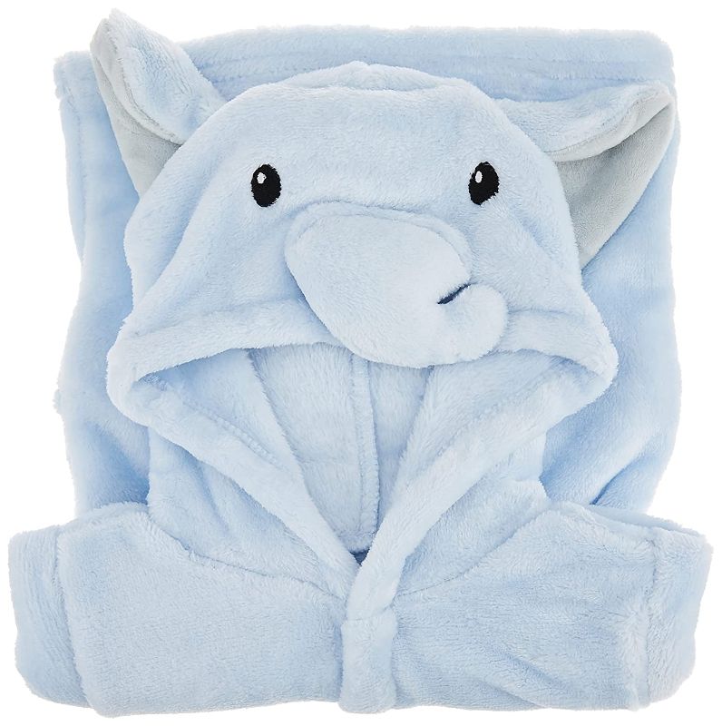 Photo 1 of Hudson Baby Unisex Baby Plush Animal Face Robe, Blue Elephant, One Size, 0-9 Months