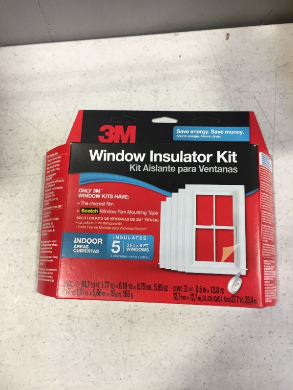 Photo 1 of 3M Indoor Window Insulator Kit, Window Insulation Film for Heat and Cold, 5.16 ft. x 17.5 ft., Covers Five 3 ft. by 5 ft. Windows - 5 pack (factory sealed)