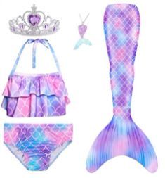 Photo 1 of 5Pcs Girls Swimsuit Mermaid Tails for Swimming Princess Bikini Bathing Suit Set Can Add Monofin, kids size 10