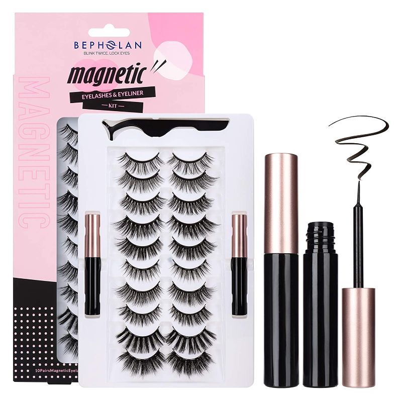 Photo 1 of BEPHOLAN Magnetic Eyelashes With Eyeliner Kit, 10 Pairs Different Eyelashes Styles And Comes With 2 Tubes of Magnetic Eyeliner, Safe Ingredients&Comfortable, Easy To Use, Magnetic Eyelashes Set Six
