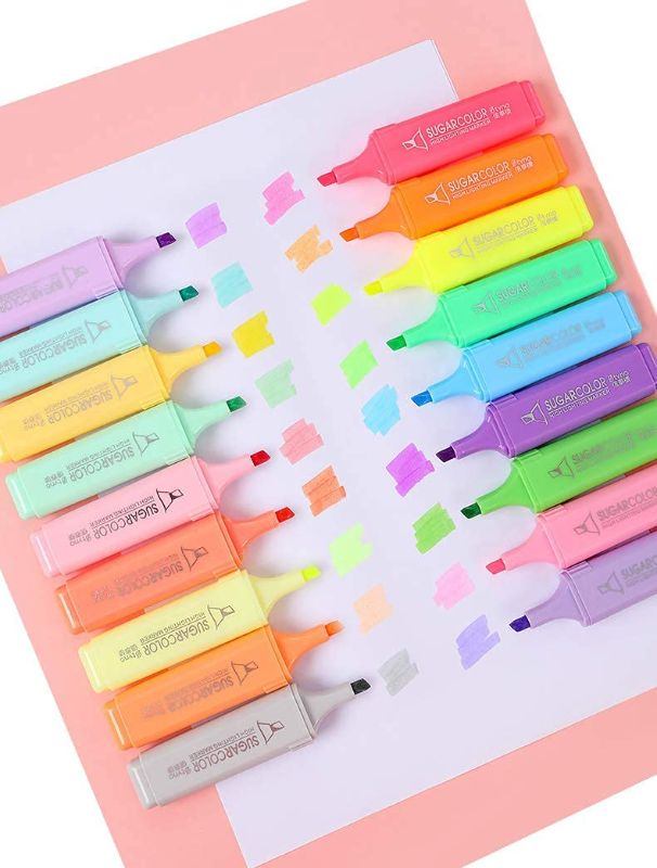 Photo 1 of CMHX Highlighter broad Tip chisel tip 18 Assorted Pastel Color for Adults & Kids with Large Ink Reservoir(SUGARCOLOR Bumper 18pack&Pink Pencil Organizer)
