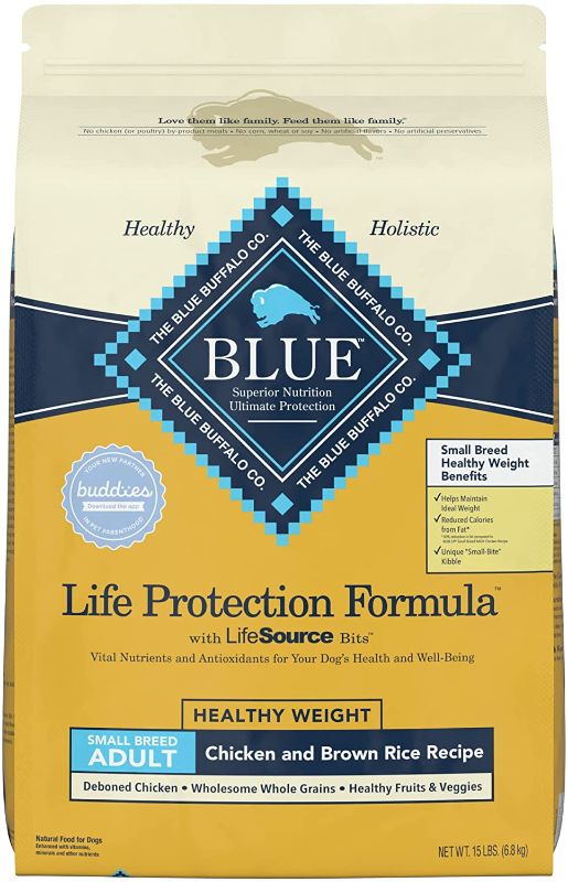 Photo 1 of Blue Buffalo Life Protection Formula Natural Adult Small Breed Healthy Weight Dry Dog Food, Chicken and Brown Rice 15-Lb best by 12 22 2021
