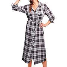 Photo 1 of FANCYINN Women Long Sleeve Plaid Pattern Tunic Tops Shirt Casual Dress size medium 
