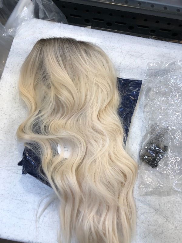 Photo 2 of Esmee 26 Inches Long Blonde Wigs for Women Natural Synthetic Hair Ombre Blonde Wig with Dark Roots Synthetic Wig Loose Wavy Wigs Heat Resistant
